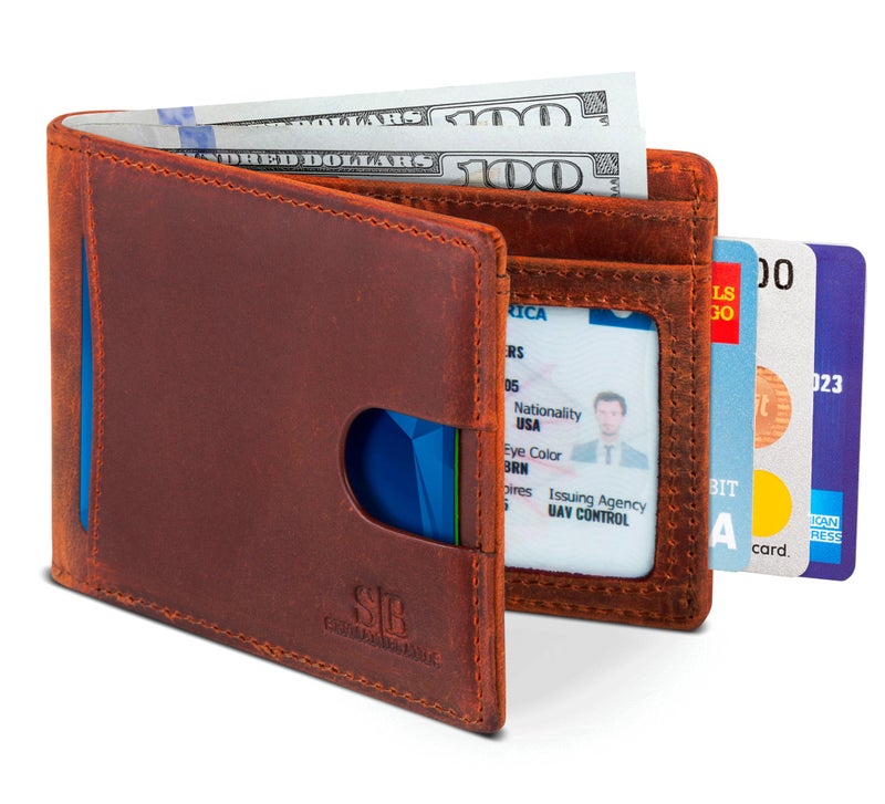 SERMAN BRANDS RFID Blocking Slim Bifold Genuine Leather Thin Minimalist Front Pocket Wallets for Men Billfold Wallet Men Gift (Canyon Red 2.0) - Image 1